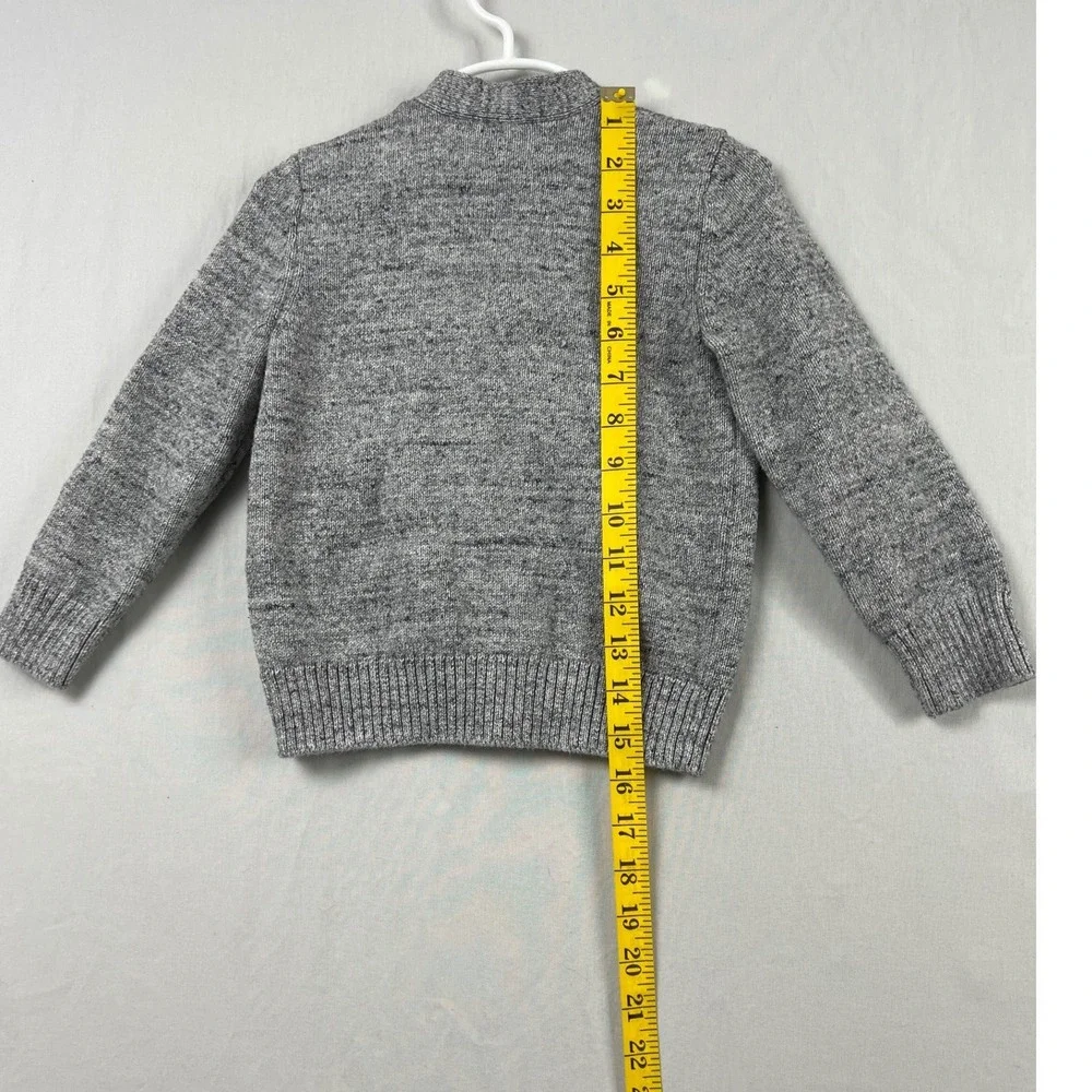 Baby Gap Cardigan Sweater Kids 4T Gray Marl Bear Logo Button Front V-Neck